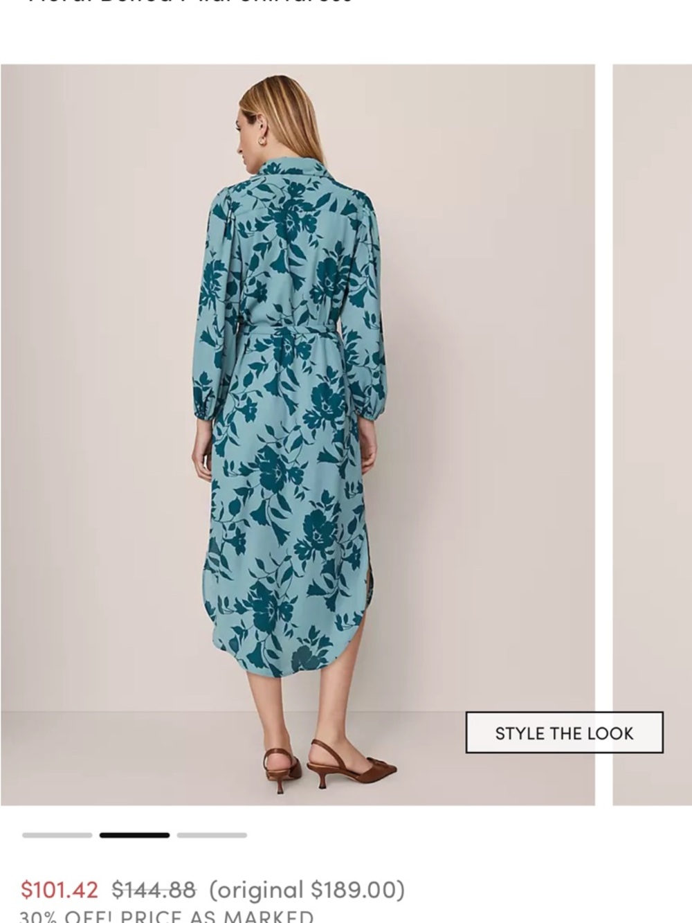 NWT Ann Taylor Teal Blue Floral Midi Shirt Dress with belt - Picture 2 of 5